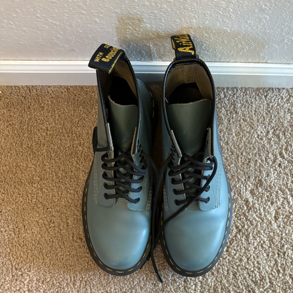 eggshell blue Doc Martens combat boots